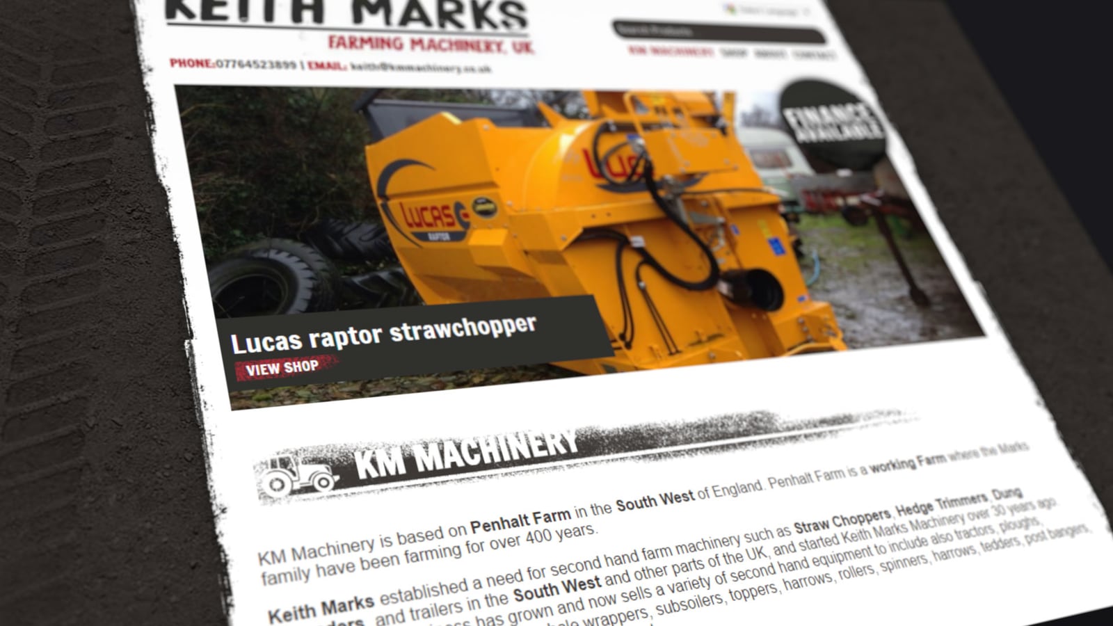 Bude Web Design for KM Machinery, part 1 of 2