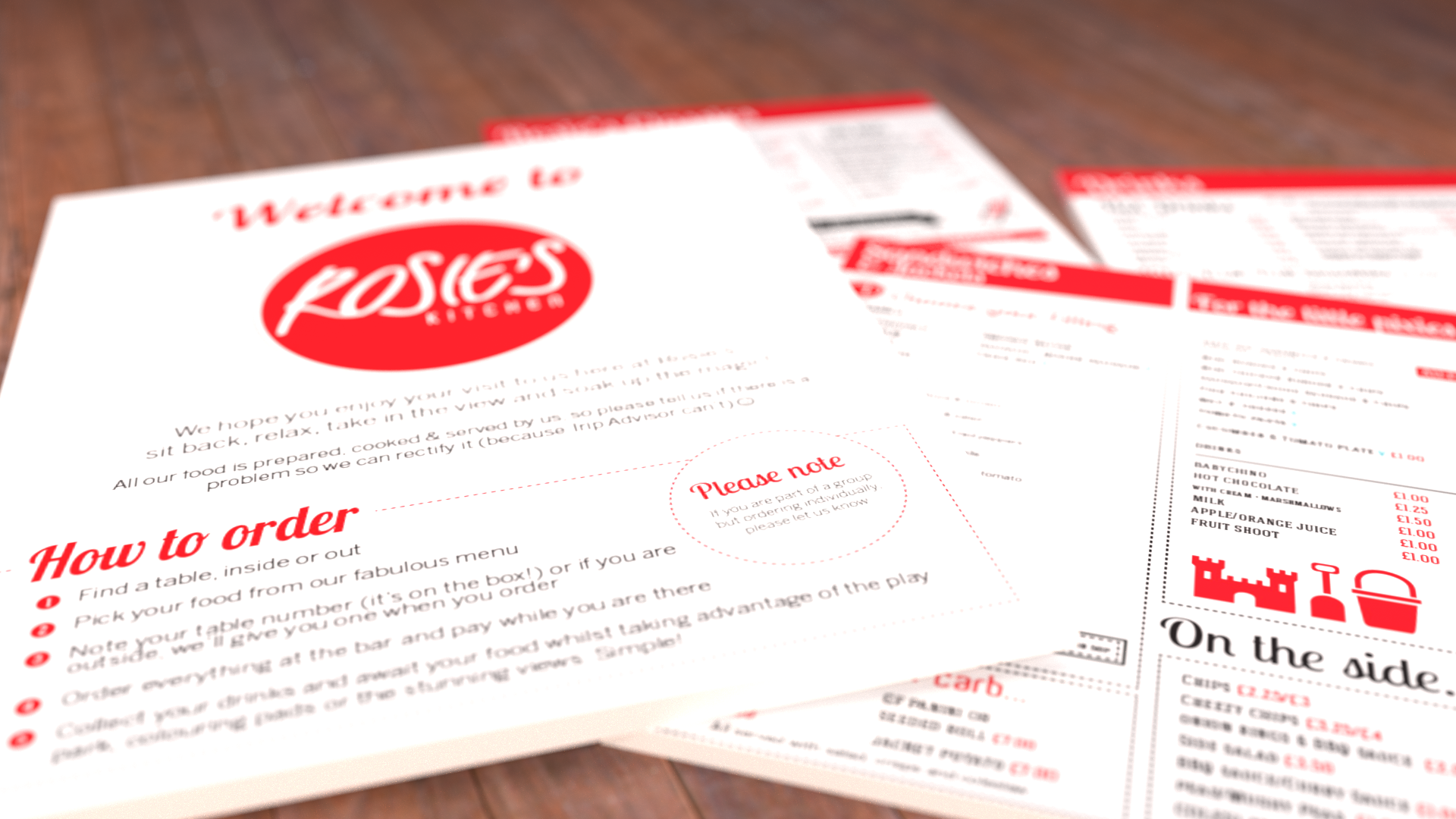 Cafe Menu Designs for Rosies Kitchen in Bude, Cornwall