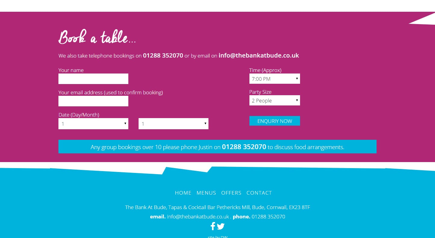 Cornwall Website Design for The Bank At Bude: Tapas and Cocktail Bar, part 4 of 4