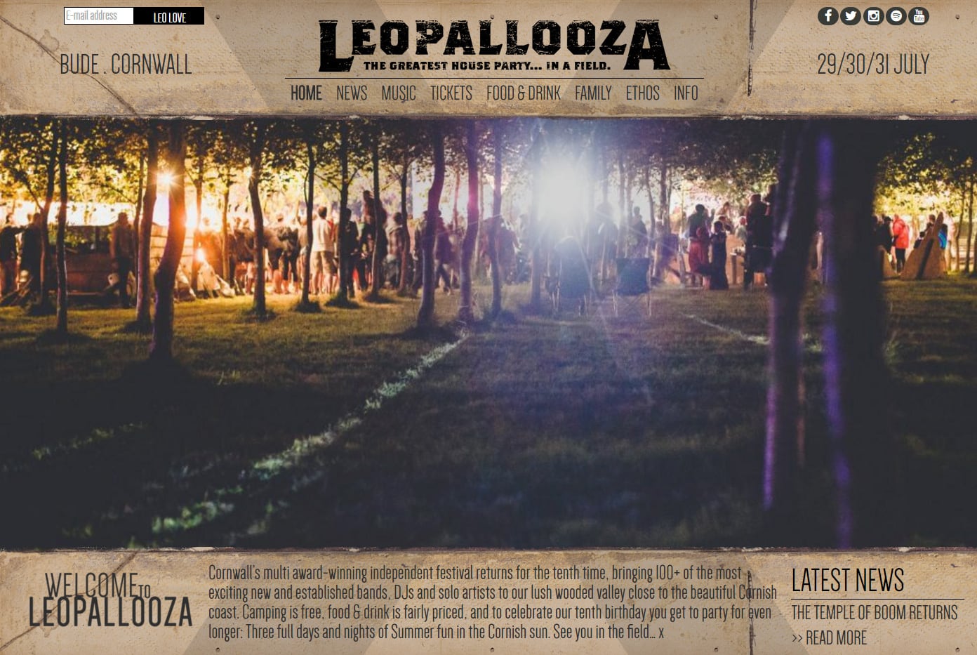 Festival Website Design for Leopallooza, Cornwall, part 1 of 2