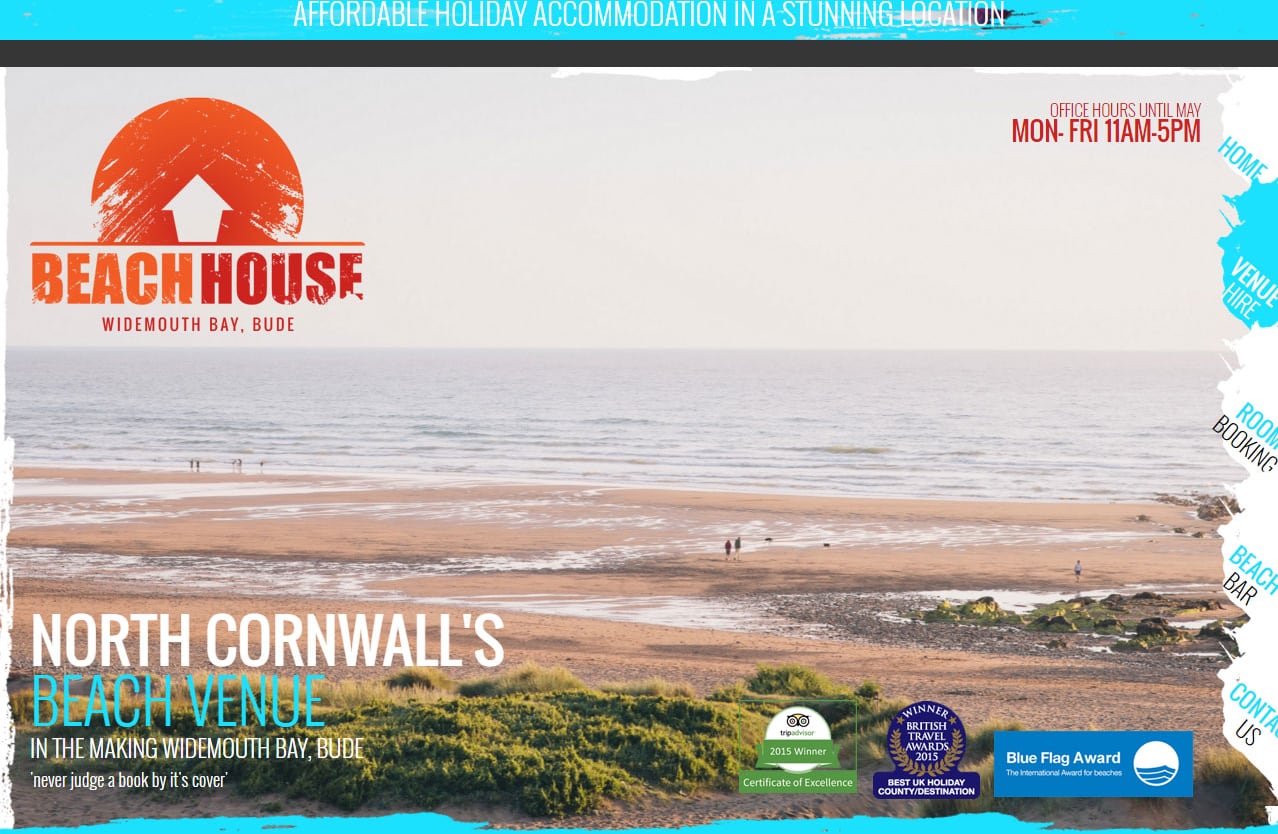 The 2016 Beach House website, the beach venue hero: full-bleed photo, brush-stroke edges and bold type