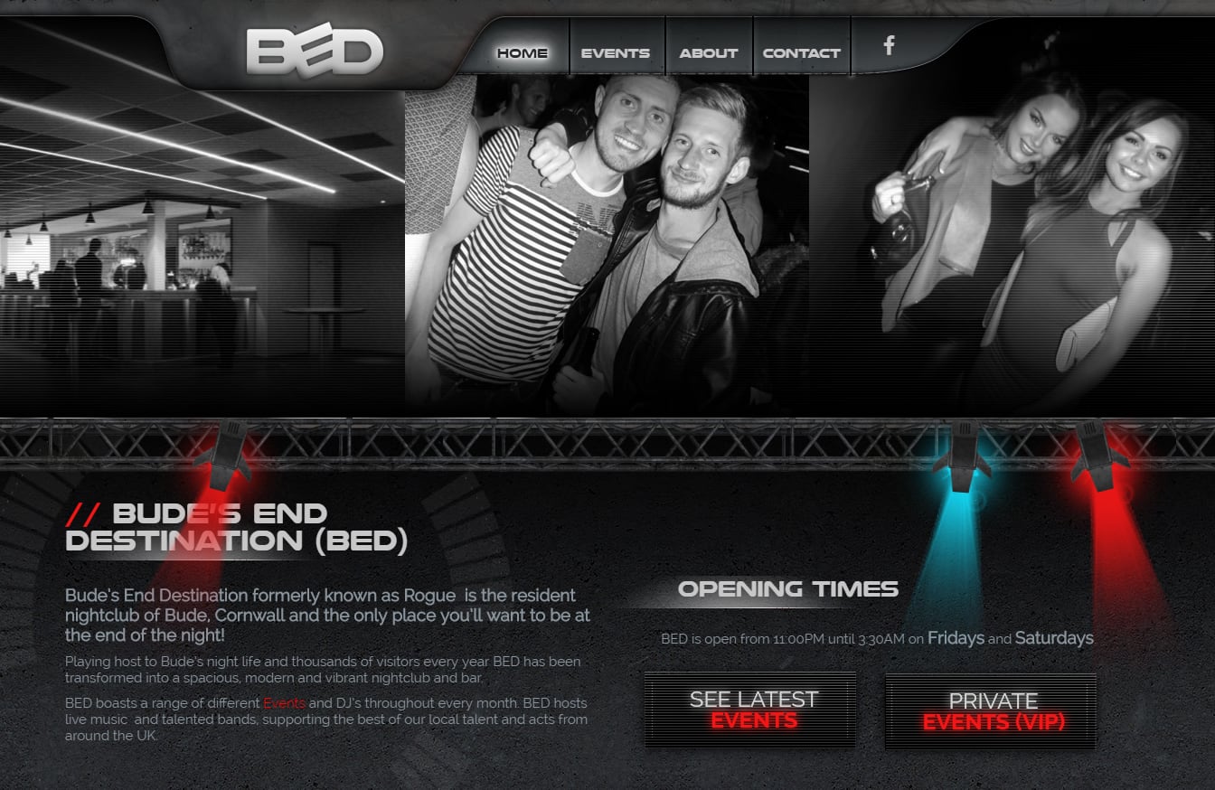 Night Club Website Design for BED in Cornwall, part 1 of 2