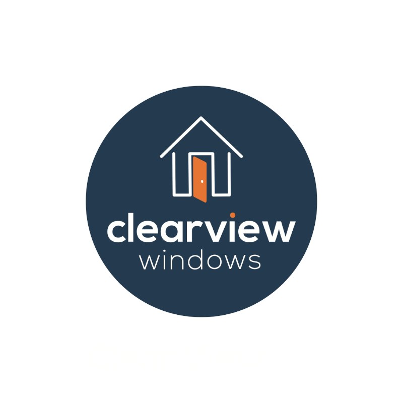Clearview Windows logo: a white house with an orange door in a navy circle