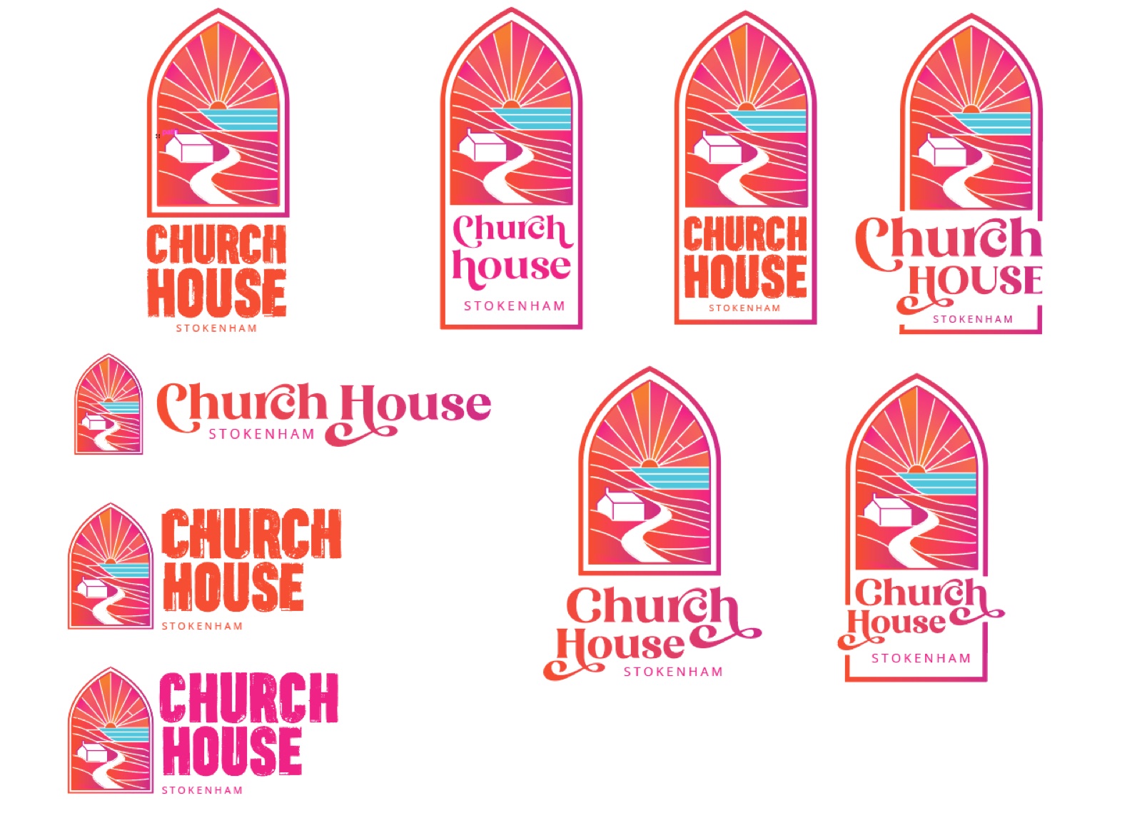 Church House logo lock-ups: stacked and side-by-side versions in block and script lettering