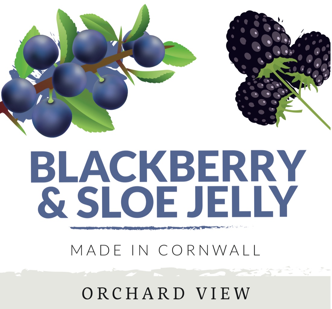 Blackberry and sloe jelly label: sloes and blackberries on the branch