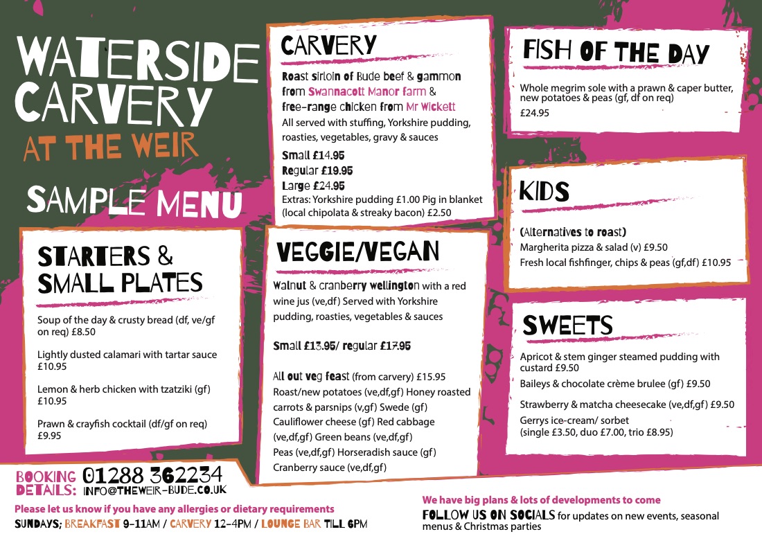 Waterside Carvery sample menu