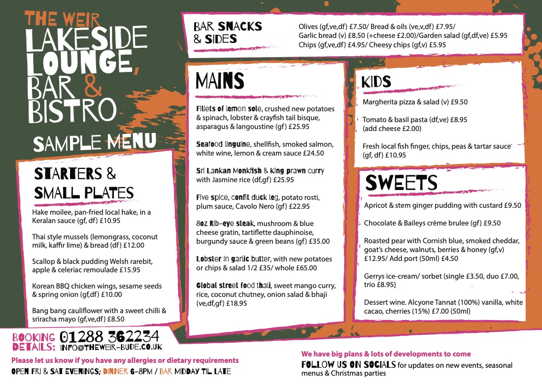 Lakeside Lounge evening menu